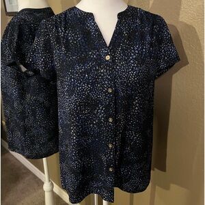 Dana Buchman Women’s Top Blouse Short Sleeve Blue/Black Color Size Small